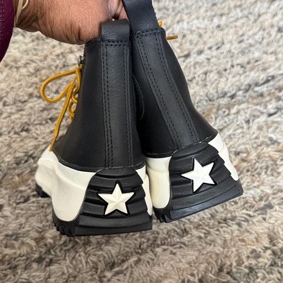 Nwob Converse Black and White High-Tops with Yellow Laces Sz M5 L7 - Picture 4 of 12